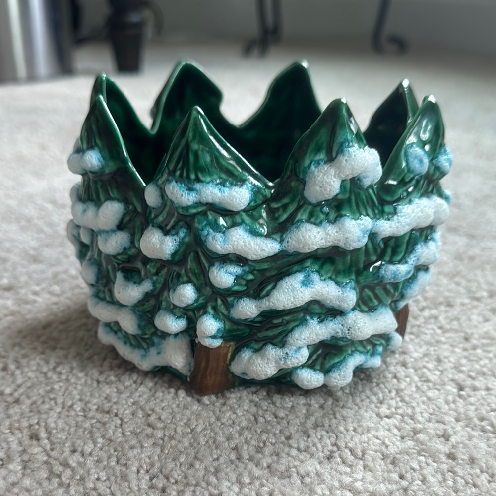Green Ceramic Pine Tree Candle Holder